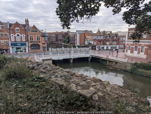 Tonbridge High Street crossing the Medway. The town, not the cafe interior.